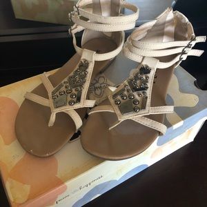 Jeweled flat sandals with ankle straps